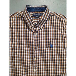 US Polo Assn Mens Plaid Button Down Shirt Stretch Classic Fit Blue Brown XL